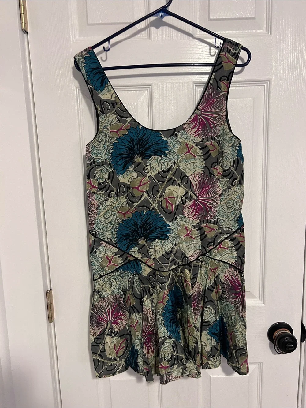 Free People Floral Scoop Neck Mini Dress in Teal & Magenta